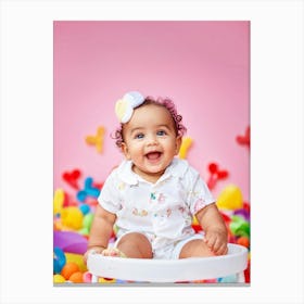 A Joyful Infant Engaging In Playful Interactions Surrounded By A Plethora Of Vivid Scattered Colo (2) Canvas Print