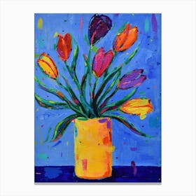Tulips In A Yellow Vase Canvas Print