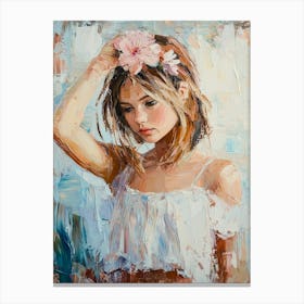 Beautiful Pensive Young Girl With Flower In Her Hair Canvas Print