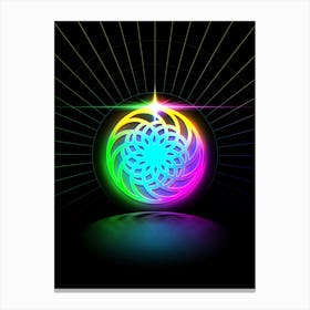 Neon Geometric Glyph in Candy Blue and Pink with Rainbow Sparkle on Black n.0262 Canvas Print