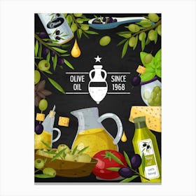 Olive Oil Vector Illustration - olives poster, kitchen wall art Canvas Print