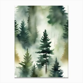 Appalachian Mountains of Misty Pines Watercolor Print of Evergreen Forest..132 Canvas Print