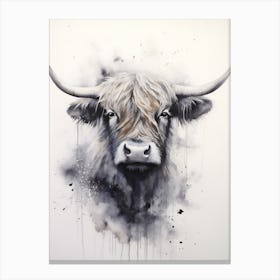 Neutral Watercolour Portrait Of Highland Cow 4 Canvas Print