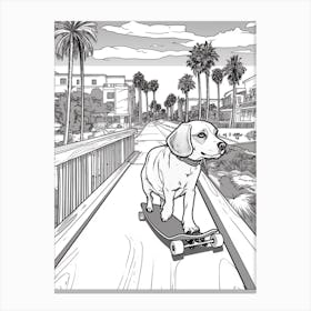 Beagle Dog Skateboarding Line Art 2 Canvas Print