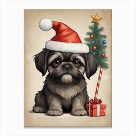 Christmas Shih Tzu Dog Wear Santa Hat (23) Canvas Print