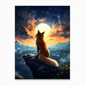 Fox In The Moonlight 1 Canvas Print