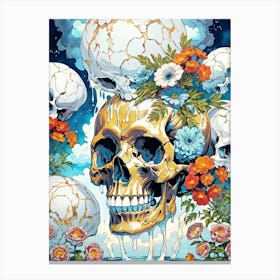 Surrealist Floral Skull Painting (44) Canvas Print