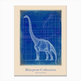 Brachiosaurus Dinosaur Blue Print Sketch 4 Poster Canvas Print