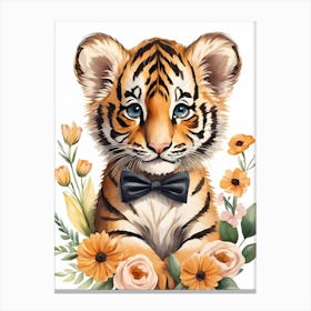 Baby Tiger Flower Crown Bowties Woodland Animal Nursery Decor (34) Canvas Print