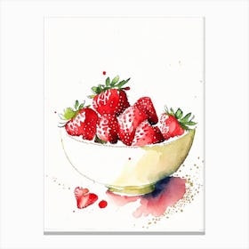 Bowl Of Strawberries, Fruit, Minimalist Watercolour 1 Canvas Print
