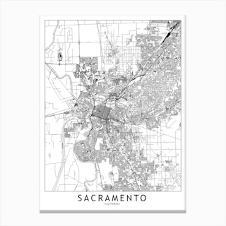 Sacramento White Map Canvas Print