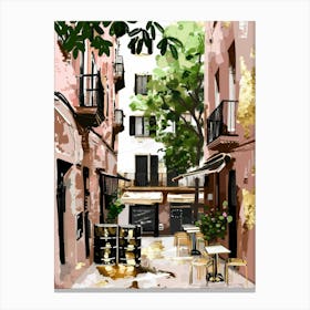 Cafe Street In Barcelona Canvas Print