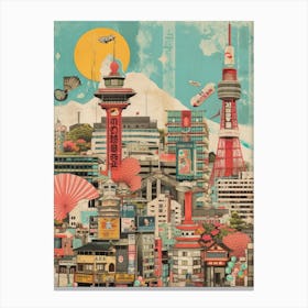 Osaka   Retro Collage Style 1 Canvas Print