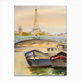 Boats In Paris watercolor Canvas Print