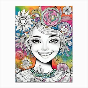 Girl With Flowers-Reimagined Canvas Print