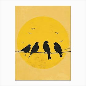 Silhouette Of Birds On A Wire Canvas Print