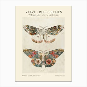 Velvet Butterflies Collection Moths And Butterflies William Morris Style 3 Canvas Print