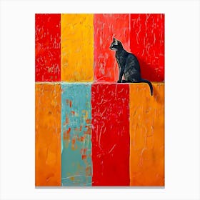 Black Cat on colorful wall Canvas Print