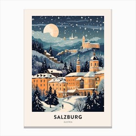 Winter Night  Travel Poster Salzburg Austria 4 Canvas Print
