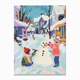 Children Playing With a Snowman Gouache Painting Leinwandbild