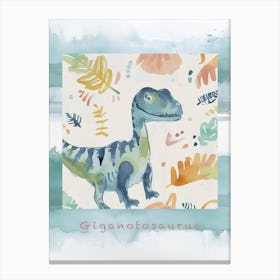 Cute Muted Pastels Giganotosaurus Dinosaur 2 Poster Canvas Print