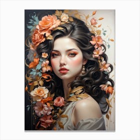 Woman With Flowers On Her Head Canvas Print