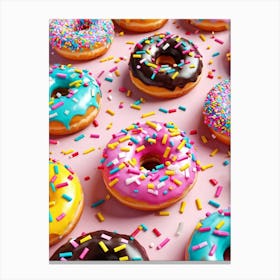 Colorful Donut Pattern Interlaced With Confetti And Ribbons High Saturation Texture Detail On Don (1) Canvas Print