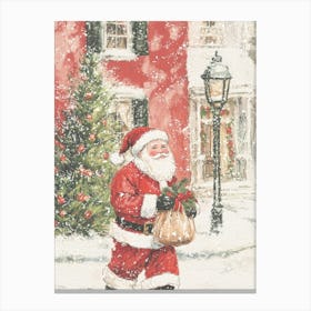 Santa Claus in the City. Watercolor Fastive Canvas Print