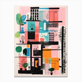 A House In Mumbai, Abstract Risograph Style 3 Canvas Print