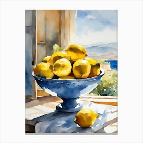 Lemons in bowl in front of a window Canvas Print