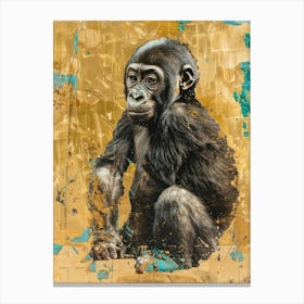 Baby Gorilla Gold Effect Collage 2 Canvas Print