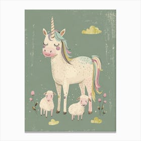 Storybook Style Unicorn With Lamb Canvas Print