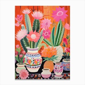 Cactus Painting Maximalist Still Life Echinocereus Cactus 1 Canvas Print