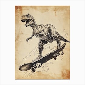 Vintage Baryonyx Dinosaur On A Skateboard 3 Canvas Print