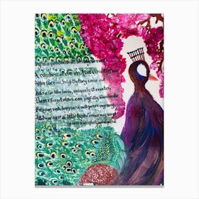 Peacock In Cherry Blossom Canvas Print