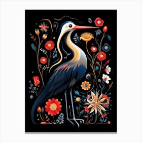 Folk Bird Illustration Stork Canvas Print