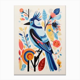Colourful Scandi Bird Blue Jay 3 Canvas Print