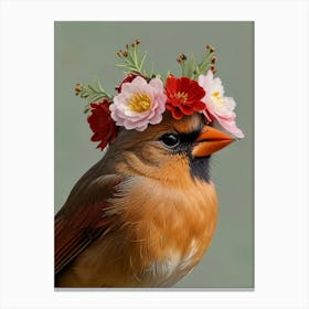 Cardinal With Flower Crown European Robin 1 Canvas Print