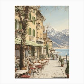 Vintage Winter Illustration Lake Como Italy 1 Canvas Print