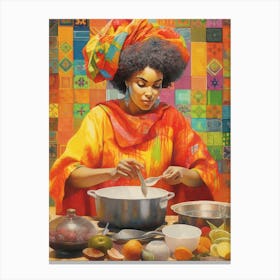 Afro Cooking Pencil Drawing Patchwork 3 Canvas Print