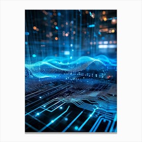 Abstract Cyber Security Theme With Geometric Dots And Lines Forming A Network Like Grid Blue And N (4) Canvas Print