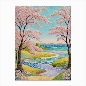 Cherry Blossoms By The Ocean Canvas Print