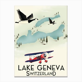 Lake Geneva Switzerland Travel map Canvas Print