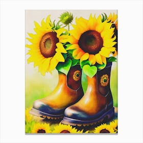Sunflowers And Boots Canvas Print