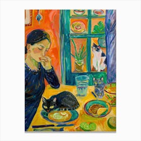 Portrait Of A Girl With Cats Eating Tacos 1 Canvas Print