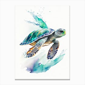 Sea Turtle In Motion, Sea Turtle Watercolour 1 Canvas Print