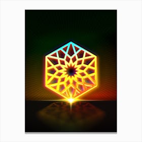 Neon Geometric Glyph in Watermelon Green and Red on Black n.0137 Canvas Print