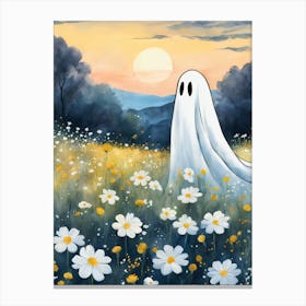 Sheet Ghost In A Field Of Flowers Painting (12) Canvas Print