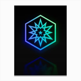 Neon Blue and Green Abstract Geometric Glyph on Black n.0371 Canvas Print