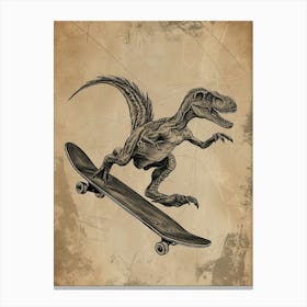 Vintage Protarchaeopteryx Dinosaur On A Skateboard  1 Canvas Print